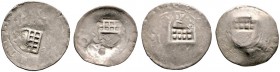 BÖHMEN. Wenzel III. (IV.) 1378-1419. Lot (2 Stücke): Prager Groschen mit Gegenstempel "Stadtschild (oben gegittert, in jedem der Vierecke ein Punkt)" ...