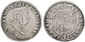 Anhalt-Zerbst. Karl Wilhelm 1667-1718. Gulden zu 2/3 Taler 1678 -Zerbst-. Mann 252, Dav. 202. -Walzenprägung- sehr schön-vorzüglich