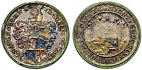 Augsburg, Stadt. Silbermedaille o.J. (1588-1603) von Valentin Maler, auf den Patrizier und Kaufmann David Weiss, mit beidseitiger alter Bemalung. Das ...