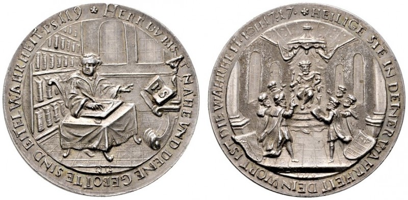 Augsburg, Stadt. Silbermedaille 1730 von J.L.B., auf die 200-Jahrfeier der Augsb...