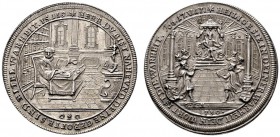 Augsburg, Stadt. Silbermedaille 1730 von Chr.E. Müller, auf die 200-Jahrfeier der Augsburger Konfession. Ähnlich wie vorher, jedoch im Abschnitt des A...