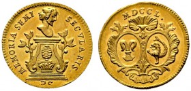 Augsburg, Stadt. Kleine Goldmedaille im Gewicht eines 1/2 Dukaten 1750 von J. Thiébaud, auf Leopold Anton Imhoff. Januskopf auf Postament mit dem Augs...
