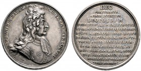 Baden-Baden. Ludwig Wilhelm 1677-1707. Silbermedaille 1691 von G. Hautsch, auf den Sieg über die Türken bei Salankamen. Geharnischtes Brustbild mit Al...