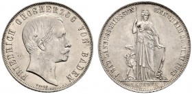 Baden-Durlach. Friedrich I. 1852-1907. Gulden 1863 auf das 1. Badische Landesschießen in Mannheim. AKS 136, J. 78. vorzüglich