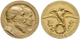 Baden-Durlach. Friedrich I. 1852-1907. Vergoldete Silbermedaille 1906 von R. Mayer (unsigniert), auf das Festschießen der Schützen­gesellschaft in Kar...