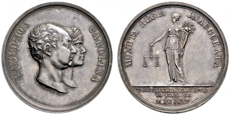 Bayern. Maximilian I. Joseph 1806-1825. Silbermedaille 1809 von J. Losch, auf di...