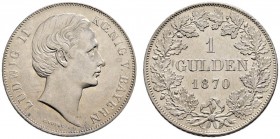 Bayern. Ludwig II. 1864-1886. Gulden 1870. AKS 178, J. 103. minimale Kratzer, vorzüglich-Stempelglanz