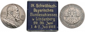Bayern. Luitpold, Prinzregent 1911. Mattierte Silbermedaille 1911 von Lauer, auf das 4. Schwäbisch-Bayerische Bundesschießen zu Linden­berg/Allgäu. Br...