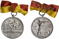 Böblingen, Stadt. Tragbare, matt versilberte Bronzemedaille 1929 auf das Bahnschutz-Preisschießen in der Fliegerstadt. Schulterdecker nach rechts über...