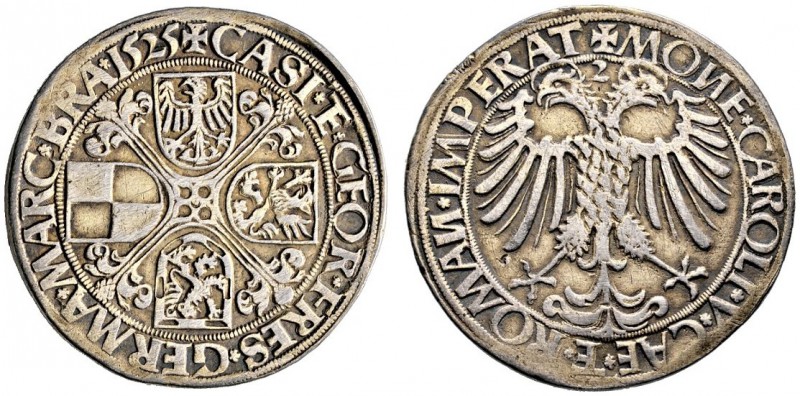 Brandenburg-Franken. Kasimir und Georg 1515-1527. 1/2 Reichsguldiner 1525 -Schwa...