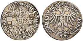 Brandenburg-Franken. Kasimir und Georg 1515-1527. 1/2 Reichsguldiner 1525 -Schwabach-. Münzmeister Wolf Ulbeck. Blumenkreuz, in den Winkeln die Wappen...
