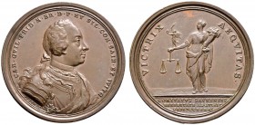 Brandenburg-Ansbach. Karl Wilhelm Friedrich 1729-1757. Bronzemedaille 1741 von A. Vestner, auf den Erbanfall der Reichsgrafschaft SAYN. Geharnischtes ...