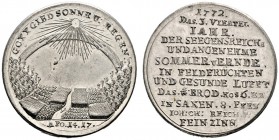 -Medaillen von Johann Christian Reich. Zinnmedaille 1772 auf die segensreiche Ernte und das Abnehmen von Hungersnot und Teuerung in Sachsen im dritten...