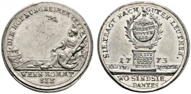 -Medaillen von Johann Christian Reich. Zinnmedaille 1773 auf die überstandene Teuerung und Hungersnot der Jahre 1771/1772 in der Stadt Fürth. Die Pers...