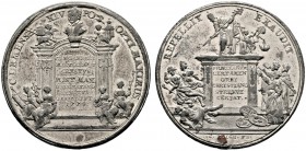 -Medaillen von Johann Christian Reich. Zinnmedaille mit Kupferstift 1774 auf den Tod von Papst Clemens XIV. (1769-1774). Monument mit der Büste des Pa...