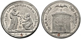 -Medaillen von Johann Christian Reich. Zinnmedaille mit Kupferstift 1776 auf das Vatikanische Jubeljahr. Christus übergibt Petrus die Himmelsschlüssel...