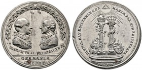 -Medaillen von Johann Christian Reich. Zinnmedaille mit Kupferstift 1779 auf den Frieden von Teschen. Die uniformierten Brustbilder Josefs II. von Öst...