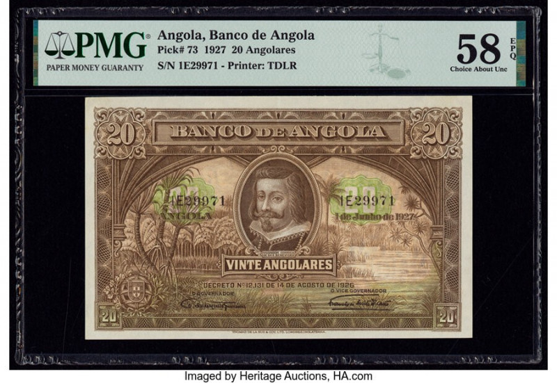 Angola Banco De Angola 20 Angolares 1.6.1927 Pick 73 PMG Choice About Unc 58 EPQ...