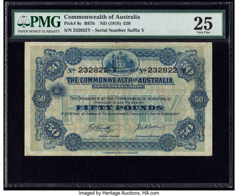 Australia Commonwealth of Australia 50 Pounds ND (1918) Pick 8c R67b PMG Very Fi...