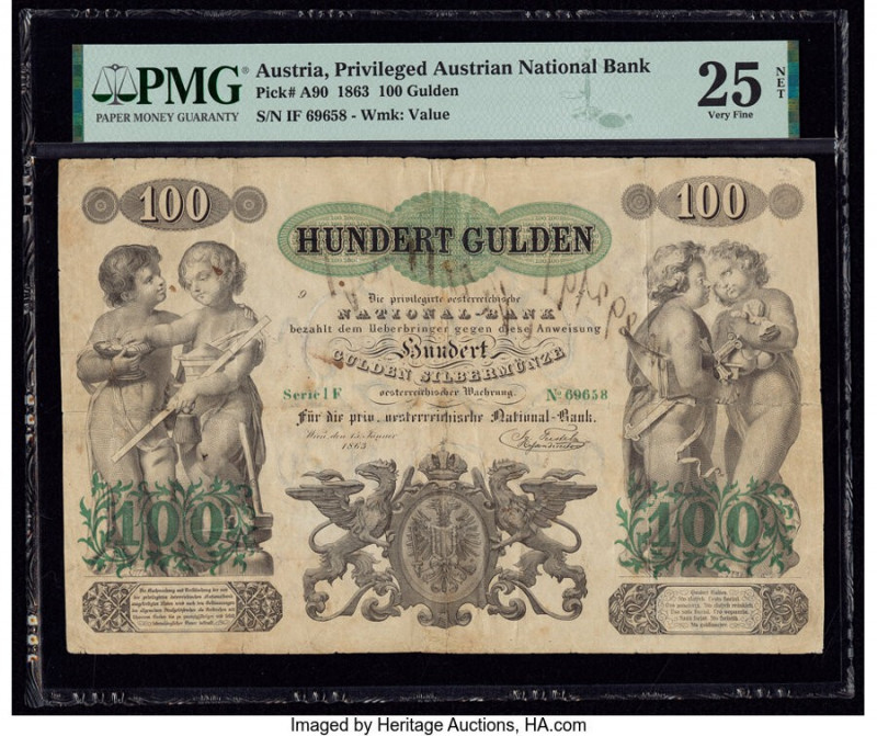 Austria Privileged Austrian National Bank 100 Gulden 15.1.1863 Pick A90 PMG Very...