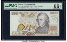 Austria Austrian National Bank 5000 Schilling 4.1.1988 (ND 1989) Pick 153 PMG Gem Uncirculated 66 EPQ. This highest denomination note is extremely pop...