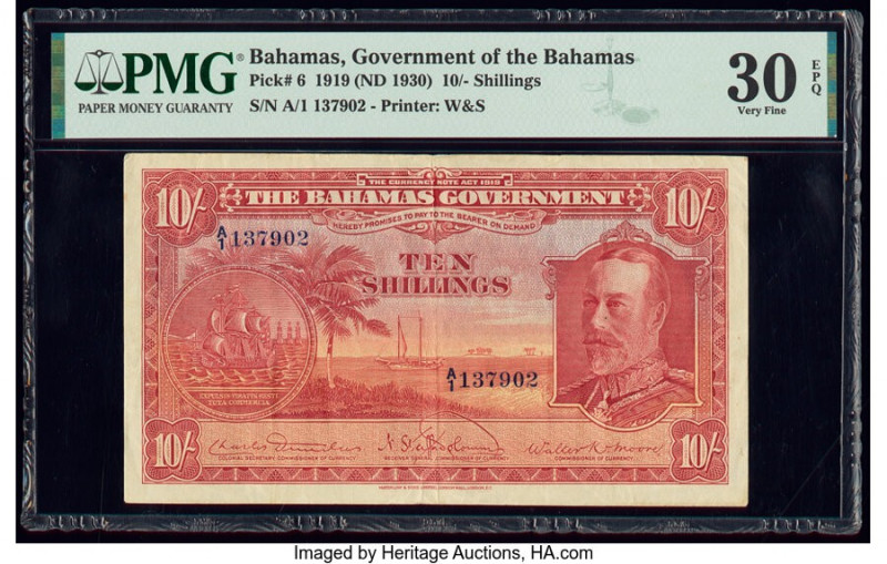 Bahamas Bahamas Government 10 Shillings 1919 (ND 1930) Pick 6 PMG Very Fine 30 E...