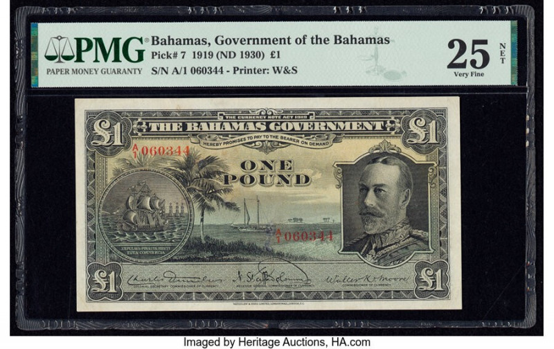 Bahamas Bahamas Government 1 Pound 1919 (ND 1930) Pick 7 PMG Very Fine 25 Net. W...