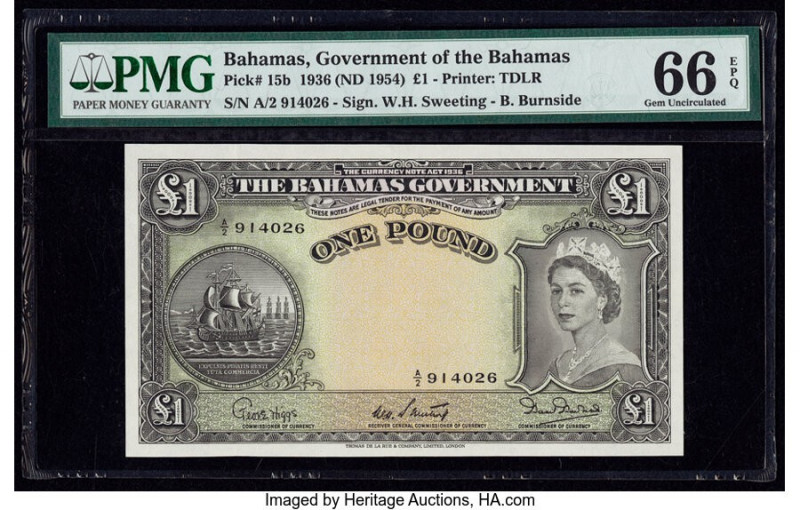 Bahamas Bahamas Government 1 Pound 1936 (ND 1954) Pick 15b PMG Gem Uncirculated ...