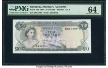 Bahamas Monetary Authority 10 Dollars 1968 Pick 30a PMG Choice Uncirculated 64. Pack fresh originality is seen on both sides of this popular middle de...