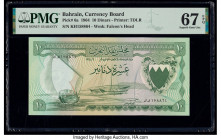 Bahrain Currency Board 10 Dinars 1964 Pick 6a PMG Superb Gem Unc 67 EPQ. While once an underappreciated type, that is no more. This is the highest den...