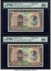 Belgian Congo Banque du Congo Belge 50 Francs 1947; 1948 Pick 16s Two Specimen PMG Gem Uncirculated 66 EPQ (2). Two desirable, multicolored Specimen f...