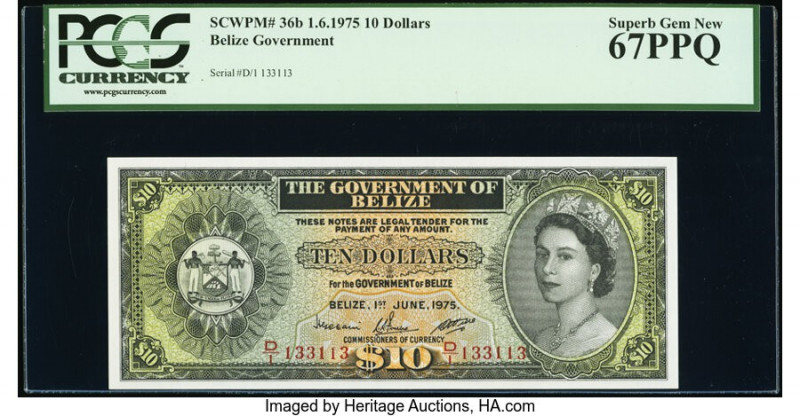 Belize Government of Belize 10 Dollars 1.6.1975 Pick 36b PCGS Superb Gem New 67P...