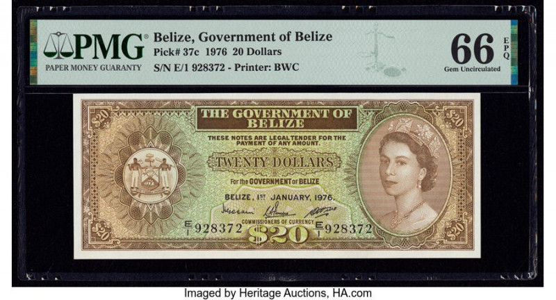 Belize Government of Belize 20 Dollars 1.1.1976 Pick 37c PMG Gem Uncirculated 66...