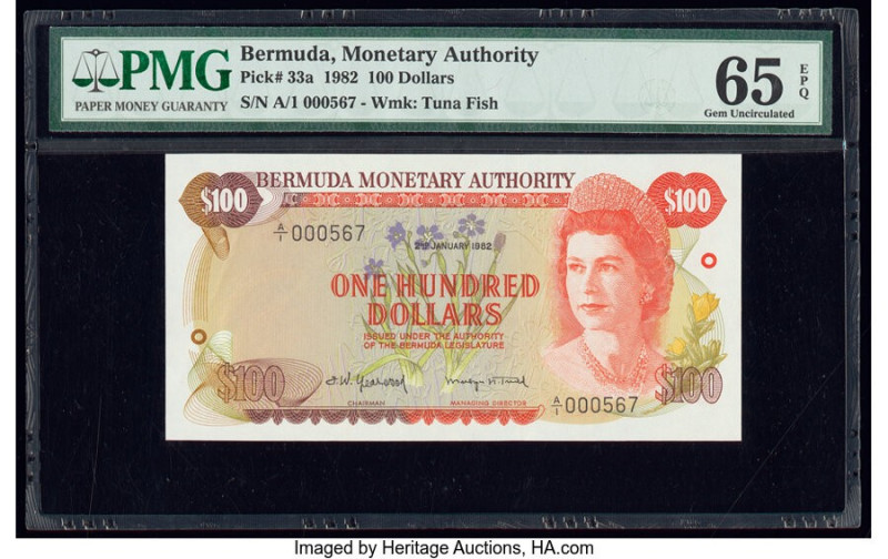 Bermuda Monetary Authority 100 Dollars 2.1.1982 Pick 33a PMG Gem Uncirculated 65...