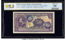 Brazil Casa de Moeda 50 Cruzeiros on 50 Mil Reis ND (1942) Pick 128 PCGS Banknote About UNC 55. Although the original banknote was engraved by Waterlo...