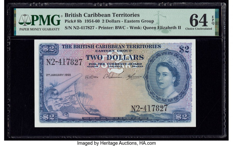 British Caribbean Territories Currency Board 2 Dollars 2.1.1959 Pick 8b PMG Choi...
