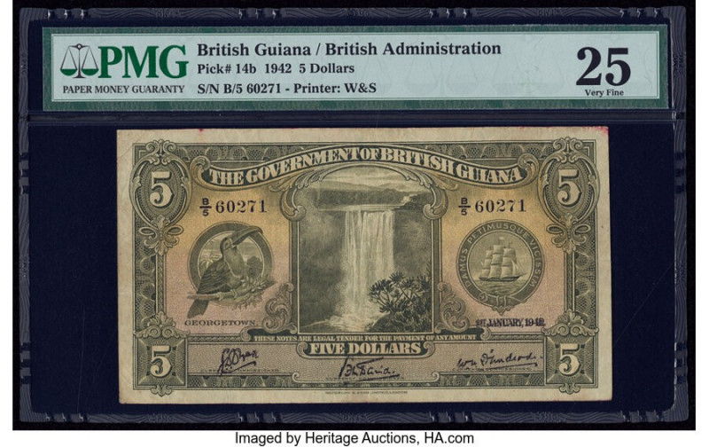 British Guiana Government of British Guiana 5 Dollars 1.1.1942 Pick 14b PMG Very...
