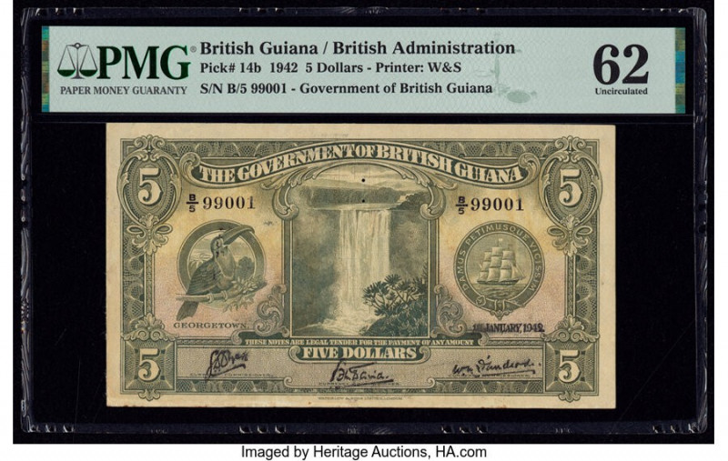 British Guiana Government of British Guiana 5 Dollars 1.1.1942 Pick 14b PMG Unci...