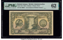 British Guiana Government of British Guiana 5 Dollars 1.1.1942 Pick 14b PMG Uncirculated 62. This example boasts the popular toucan design with the Ka...