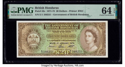 British Honduras Government of British Honduras 20 Dollars 1.1.1973 Pick 32c PMG Choice Uncirculated 64 EPQ. A gorgeous high denomination issue featur...