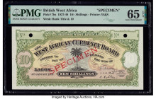 British West Africa West African Currency Board 10 Shillings 4.1.1937 Pick 7bs Specimen PMG Gem Uncirculated 65 EPQ. A charming Specimen for the 10 Sh...