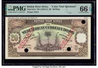 British West Africa West African Currency Board 20 Shillings 1928-51 Pick 8cts 8 Color Trial Specimen PMG Gem Uncirculated 66 EPQ. A uniface Color Tri...