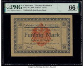 Cameroon Kaiserliches Gouvernement 50 Mark 12.8.1914 Pick 2b PMG Gem Uncirculated 66 EPQ. Gem Uncirculated quality is seen on this rare colonial type....
