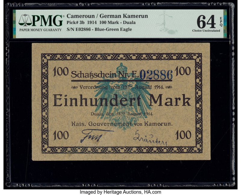 Cameroon Kaiserliches Gouvernement 100 Mark 12.8.1914 Pick 3b PMG Choice Uncircu...