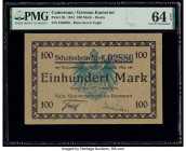 Cameroon Kaiserliches Gouvernement 100 Mark 12.8.1914 Pick 3b PMG Choice Uncirculated 64 EPQ. A greenish blue eagle is seen on the front of this note,...