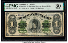 Canada Dominion of Canada $1 1.6.1878 DC-8a PMG Very Fine 30. Unusually choice, clean, and firm paper is easily seen on this Montreal issue. Only 800,...