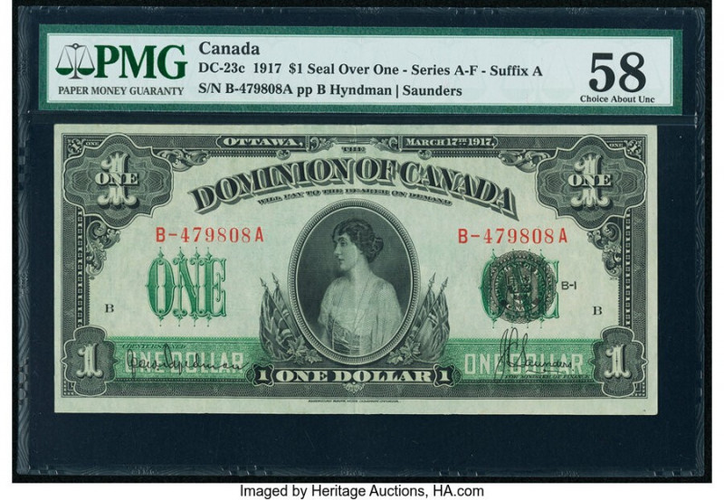 Canada Dominion of Canada $1 17.3.1917 DC-23c PMG Choice About Unc 58. A portrai...