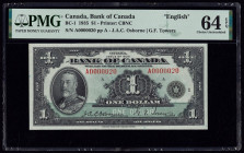 Serial Number 20 Canada Bank of Canada $1 1935 BC-1 PMG Choice Uncirculated 64 EPQ. Not only is this King George V portrait type rare in Uncirculated ...