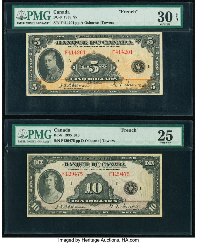 Canada Bank of Canada $5; $10 1935 BC-6; BC-8 Two Examples PMG Very Fine 30 EPQ;...