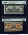 Canada Bank of Canada $1; $50 2.1.1937 BC-21b; BC-26a Two Examples PMG Choice About Unc 58 EPQ; Very Fine 25. A well centered portrait of King George ...